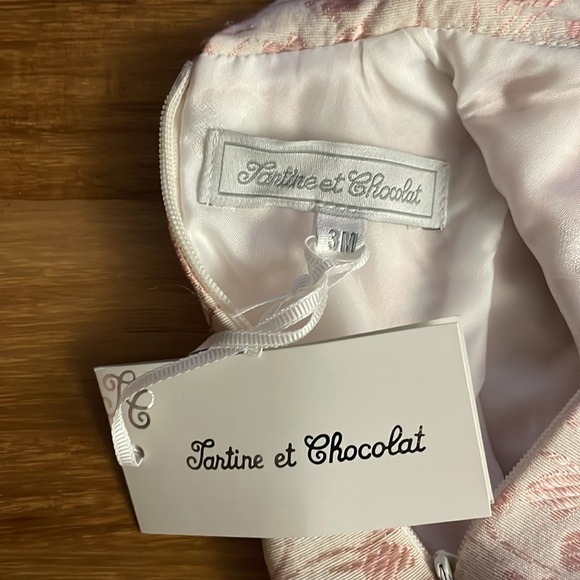 NWT Tartine et Chocolat Baby Girl Pink Floral Jacquard Dress, 3m - Picture 5 of 6